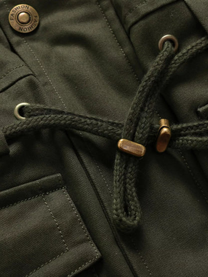 Men's Full Size Zip Up Multiple Pockets Jacket Plus Size