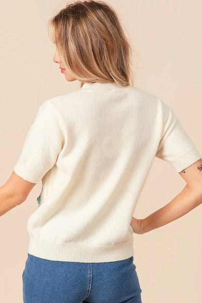 BiBi Crochet Flower Patch Sweater Top
