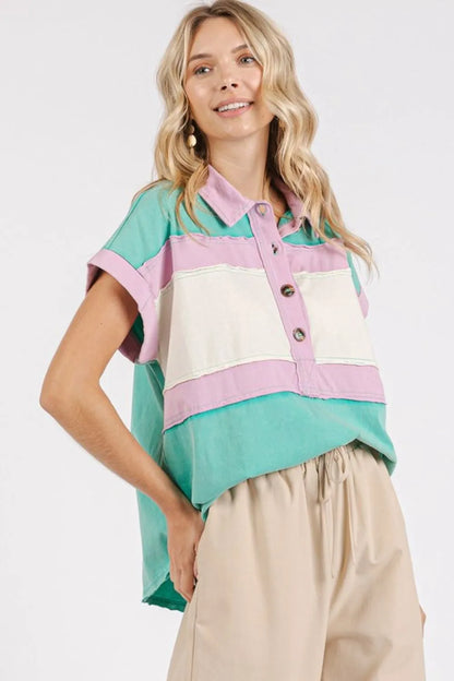 Mittoshop Color Block Henley Short Sleeve Polo Shirt