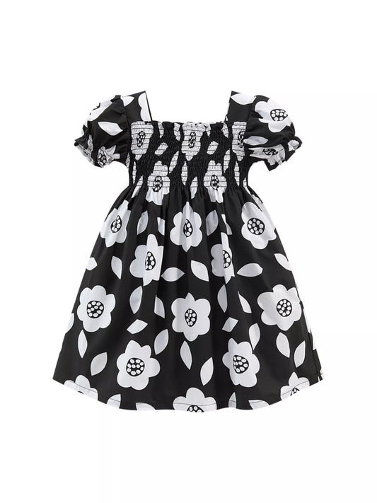 Children's Floral Print Smocked Casual Dress