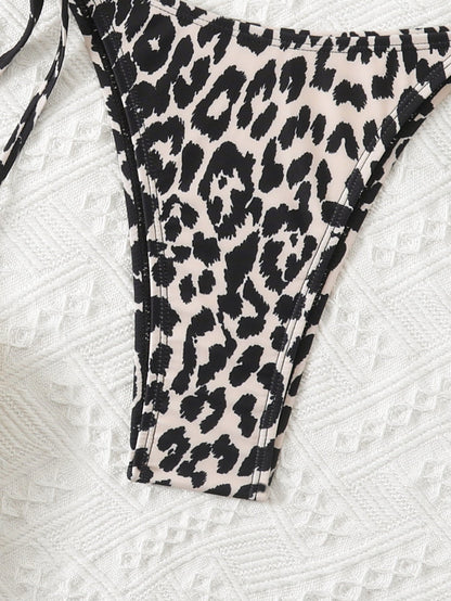 Women's Leopard Print Bralette Bikini Set, Crisscross Cutout Top & Tie Side High Cut Bottom, 2 Piece Swimsuit