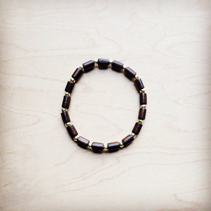 **Wood with gold accent beaded bracelet 807ss