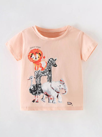Children's Cute Animal Graphic Crew Neck T-Shirt