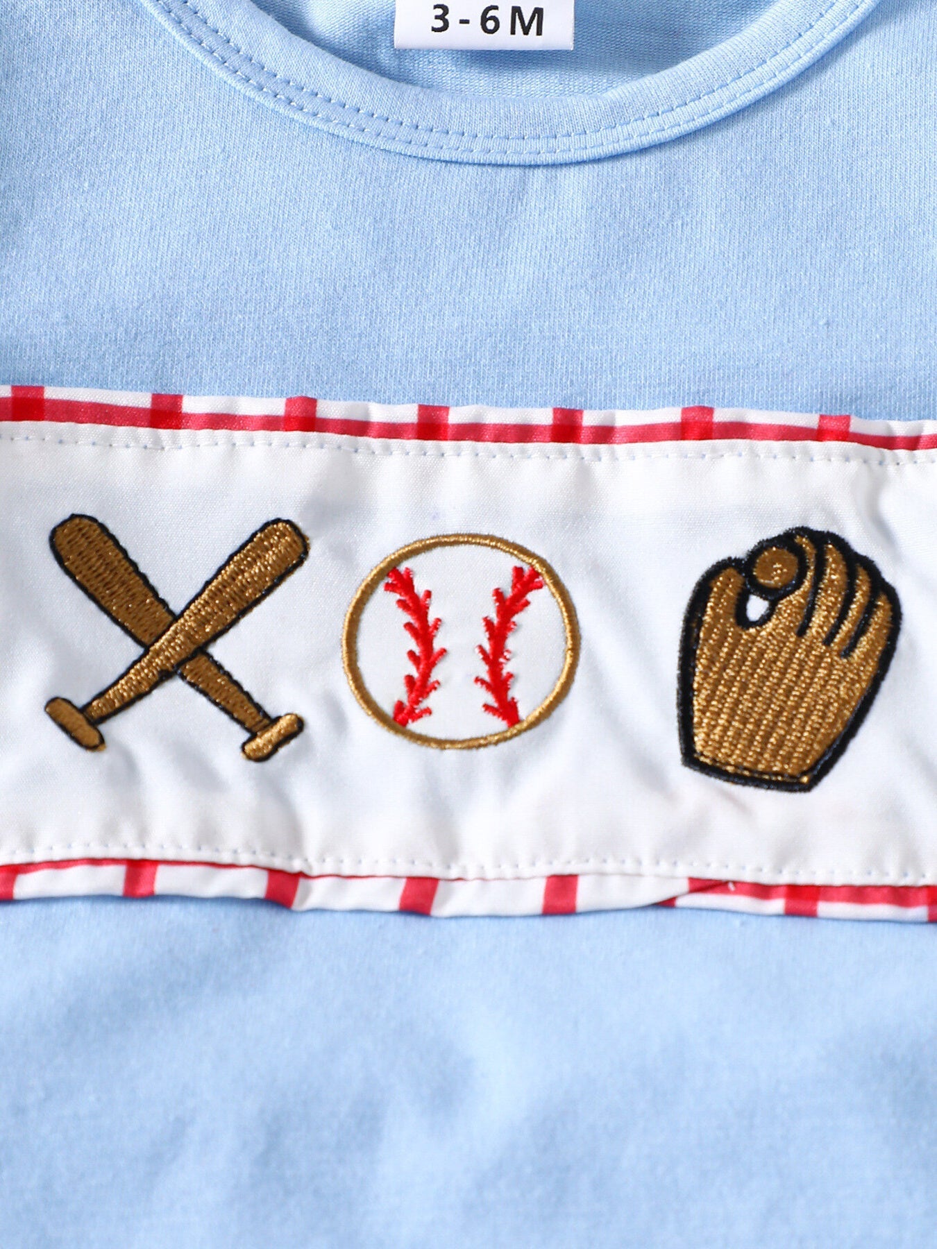Children's Baseball Embroidered Top & Plaid Shorts Set