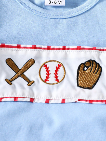Children's Baseball Embroidered Top & Plaid Shorts Set