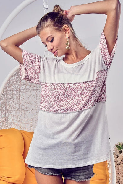 BiBi Triblend Knit with Leopard Block Out Stitching
