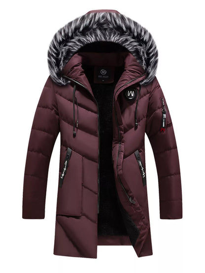 Men's Plus Size Longline Padded Winter Coat with Faux Fur Hood