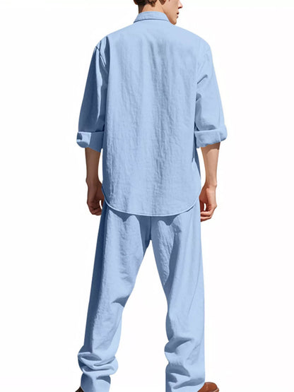 Men's Full Size Button Up Long Sleeve Shirt and Pants Plus Size