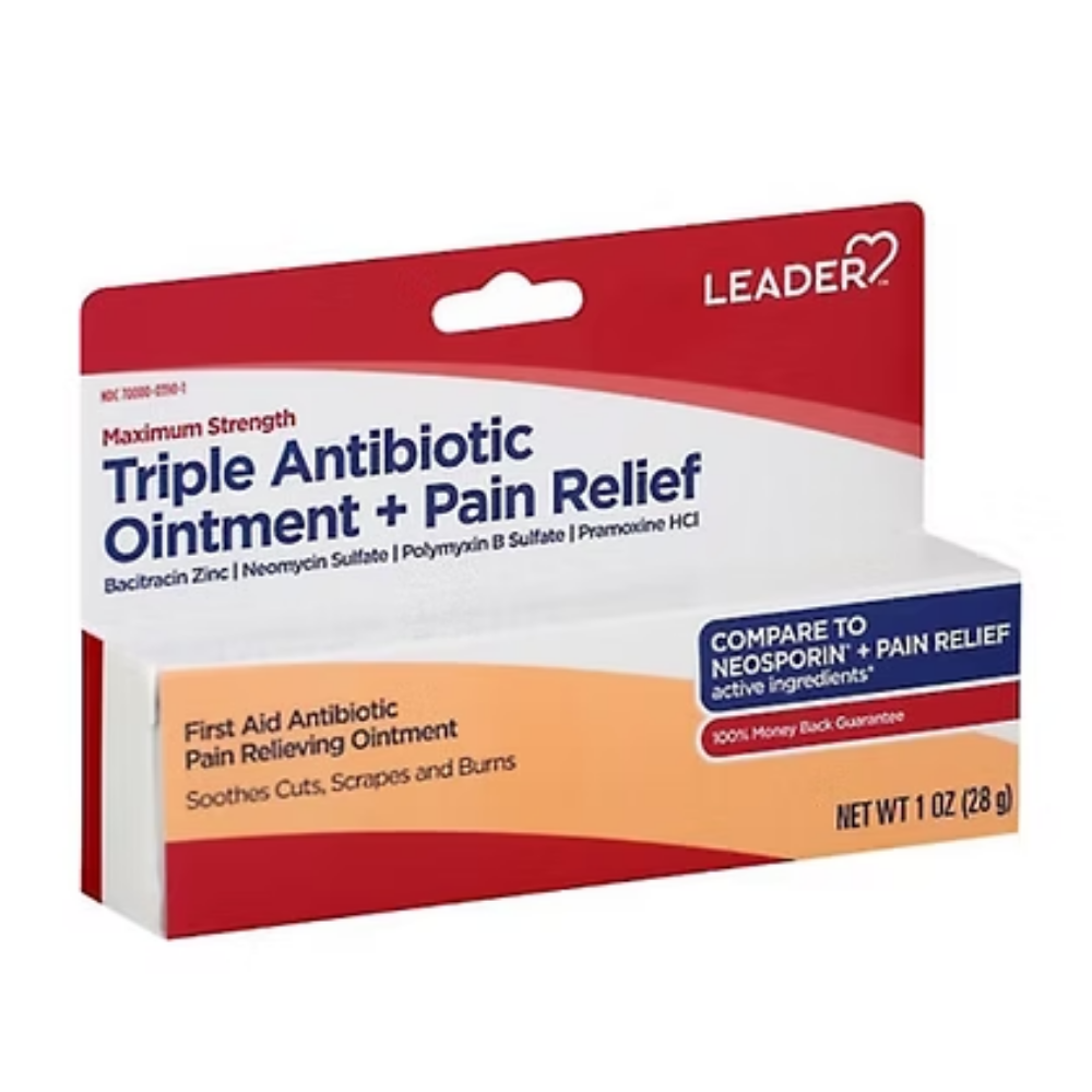 Leader Triple Antibiotic Ointment + Pain Relief Maximum Strength (1oz)