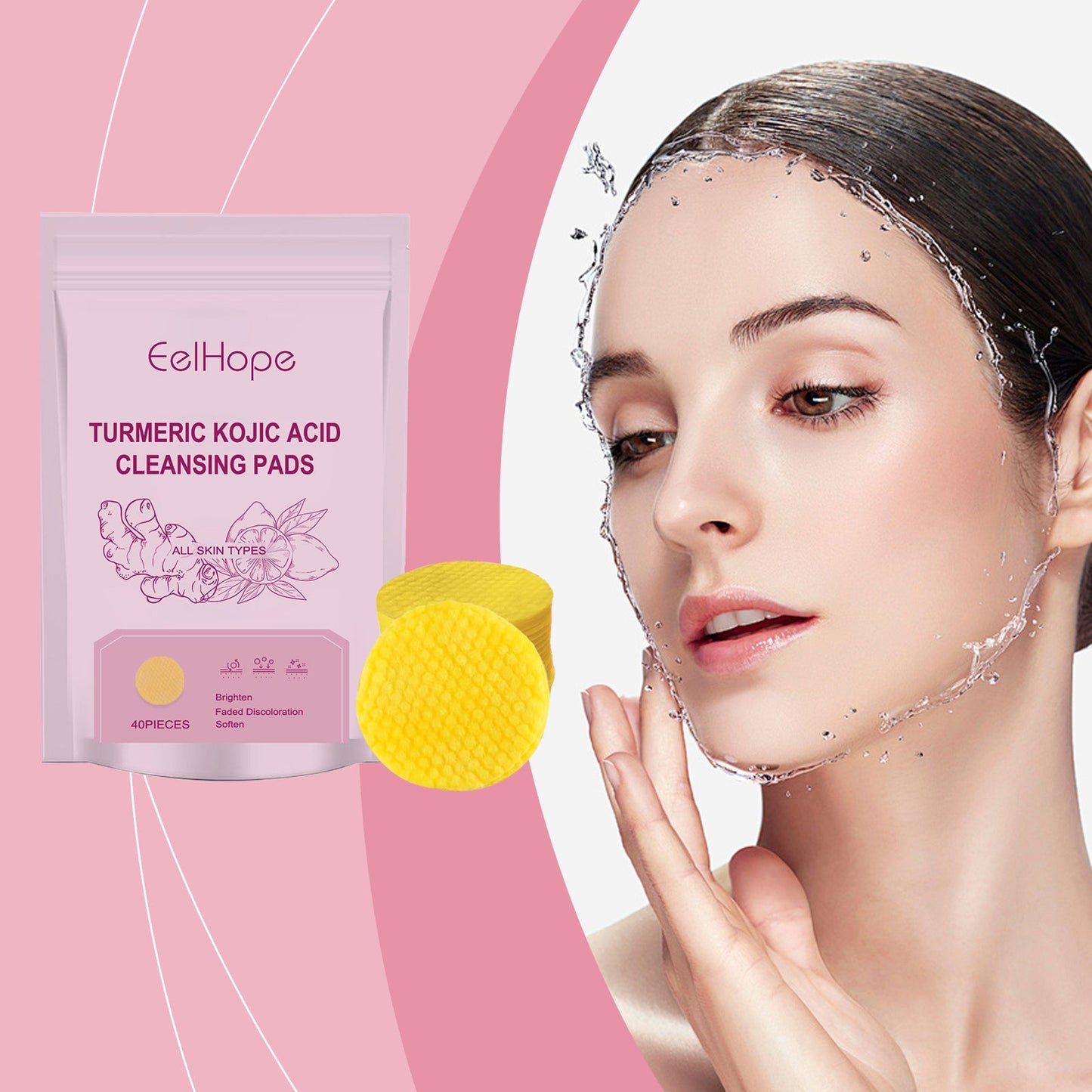 Eelhope Turmeric Acid Gentle Cleansing Pad, Facial Repair Skin Deep Clean, Brightening, Nourishing And Hydrating