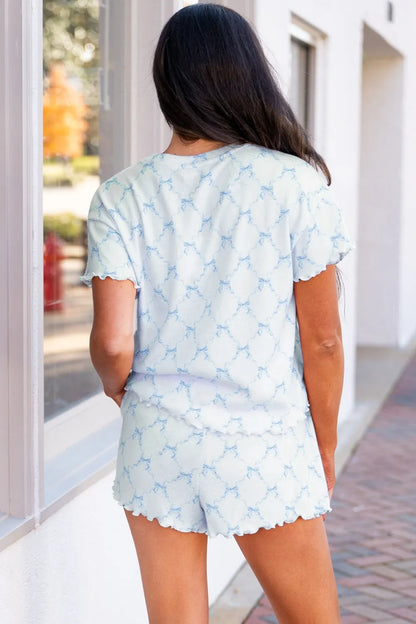 Printed Round Neck Top and Shorts Two-Piece Lounge Set
