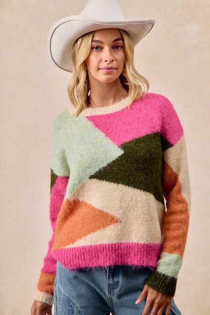 BiBi Multi Color Block Sweater Top