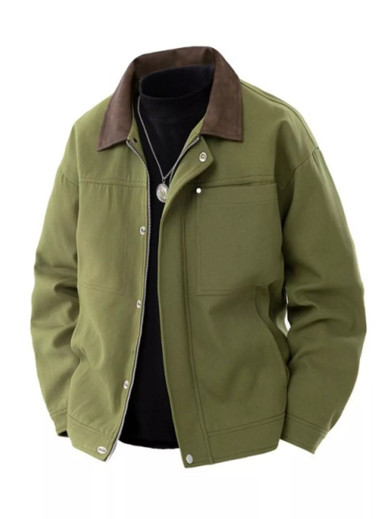Men's Plus Size Contrast Collar Casual Jacket