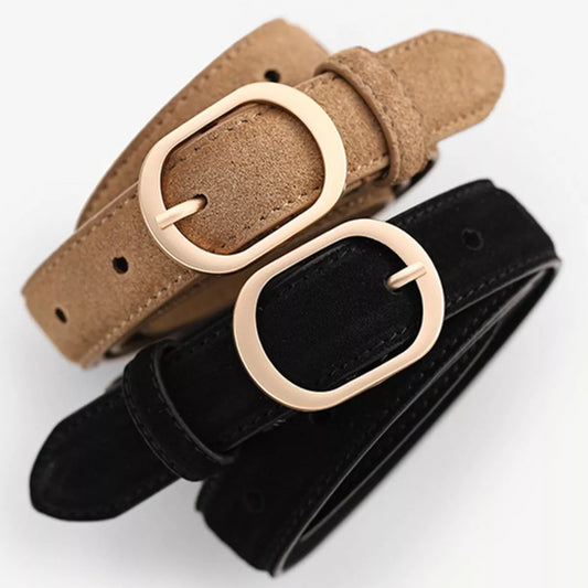 Leather Belt with Golden Buckle