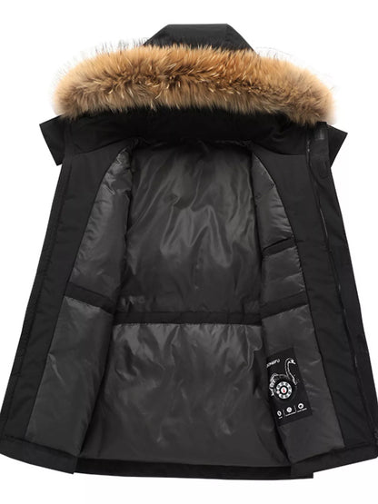 Men's Full Size Fur Hooded Zip Up Parka Coat Plus Size