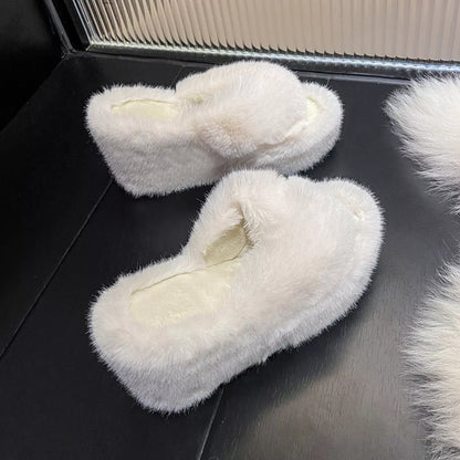 Fluffy Wedge Slippers