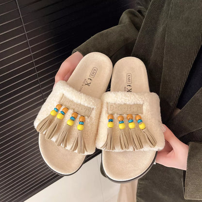Tassel Open Toe Slippers