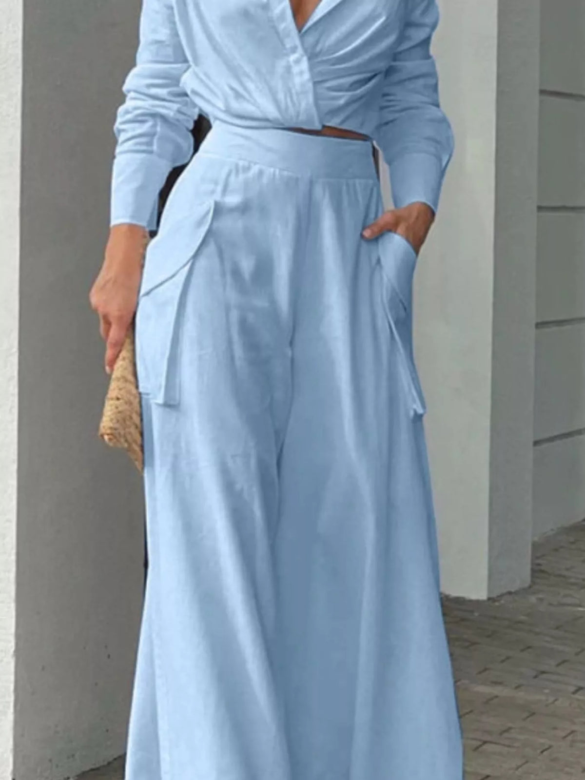 Long Sleeve Shirt and Wide Leg Pants Set