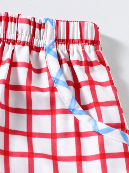 Children's Baseball Embroidered Top & Plaid Shorts Set