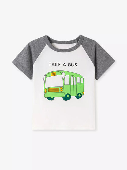 Children's Cartoon Vehicle Graphic Raglan Sleeve T-Shirts