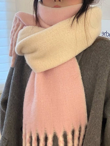Color Block Fringe Winter Scarf