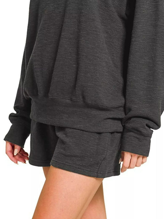Zenana Slub Long Sleeve Top and Shorts Set