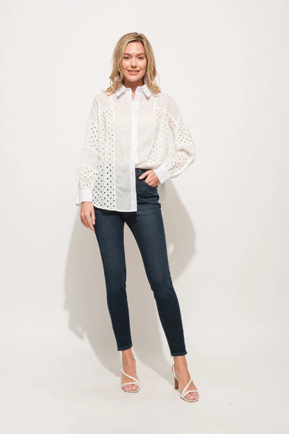 And The Why Eyelet Long Sleeve Button Down Shirt