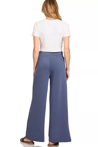 Zenana Scuba Collared Pullover & Center Seam Pants Set