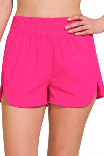 Zenana Windbreaker Smocked Waistband Running Shorts