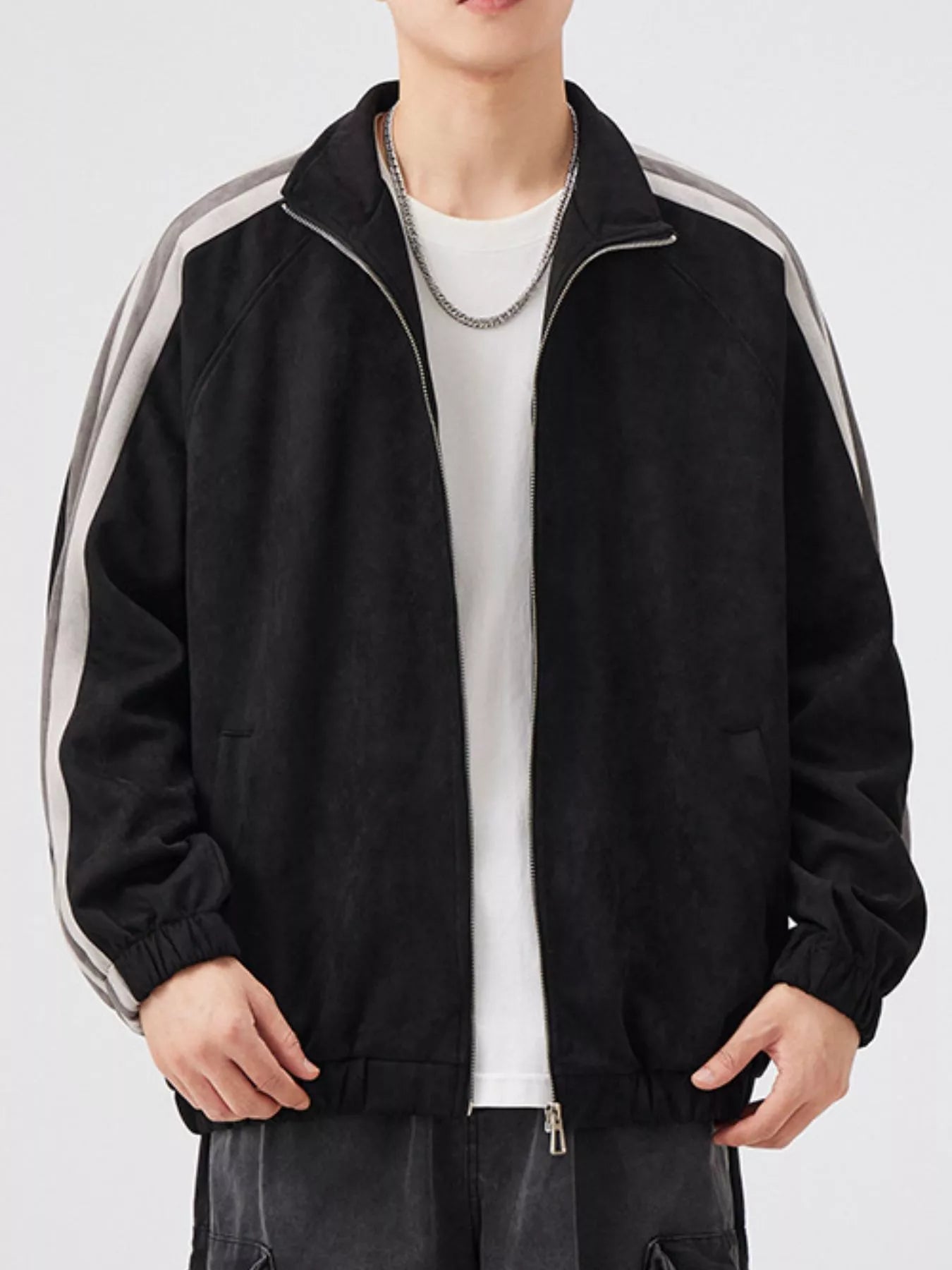 Men's Striped Shoulder Zip Up Jacket