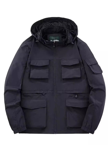 Men's Plus Size Multi-Pocket Hooded Outdoor Jacket