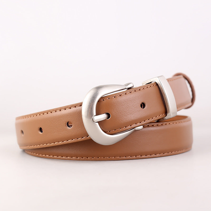 Classic Leather Belt with Silver Buckle