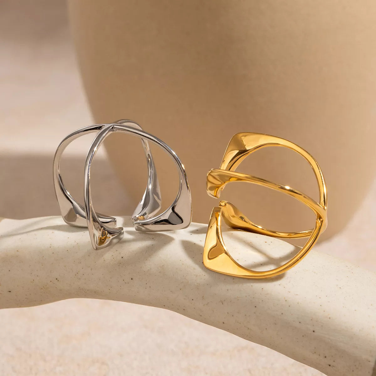 Stainless Steel Crisscross Open Ring