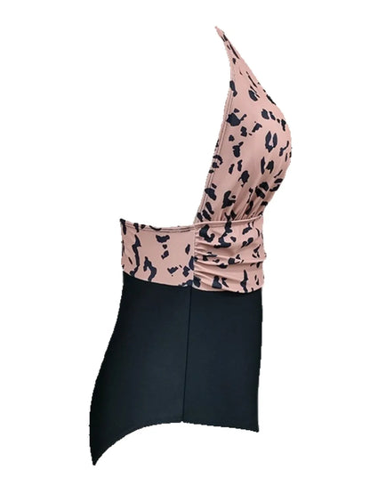Full Size Leopard Halter Neck One-Piece Swimwear Plus Size
