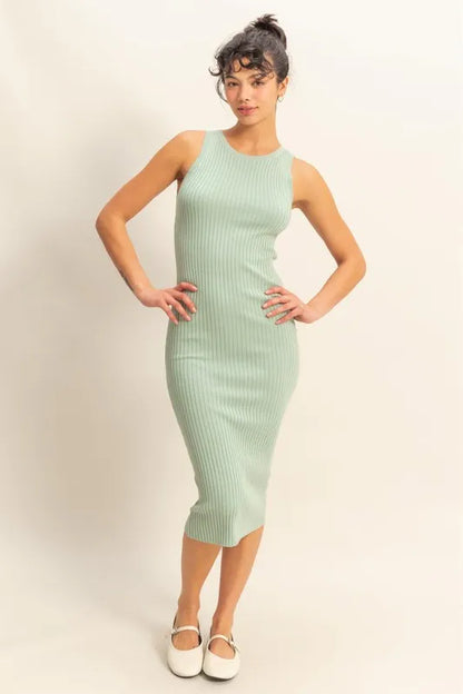 HYFVE Ribbed Round Neck Sleeveless Knit Midi Dress