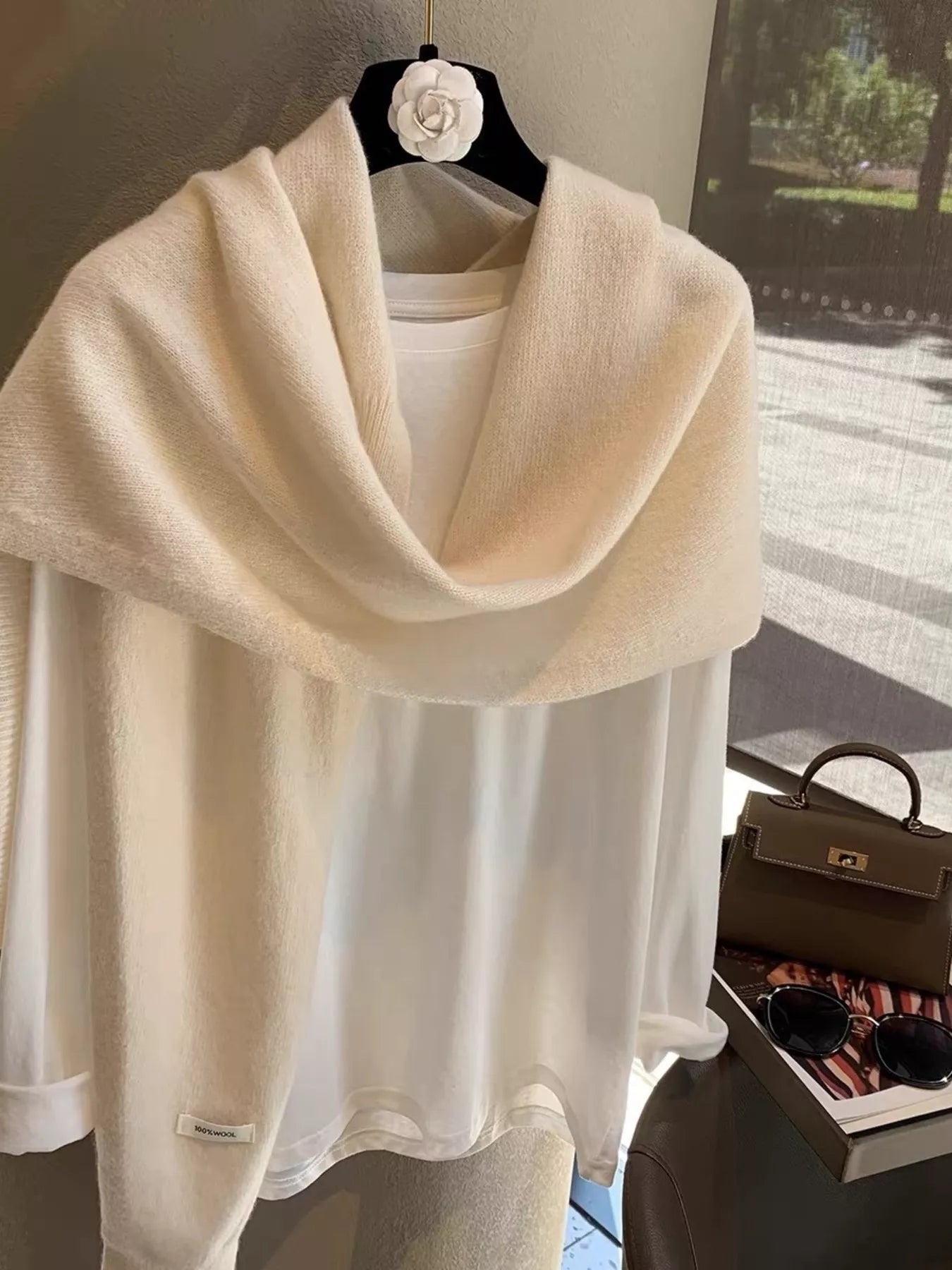 Wool Knitted Asymmetrical Shawl