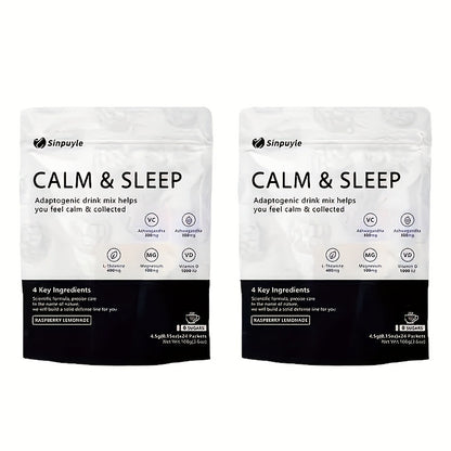 Calm & Sleep Adaptogenic Drink Mix - Raspberry Lemonade, 0 Sugars - L-Theanine, Ashwagandha & Magnesium For Relaxation & Rest, 24 Packets