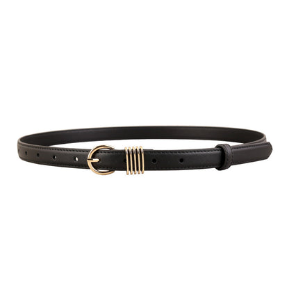 Skinny Leather Belt with Gold Buckle