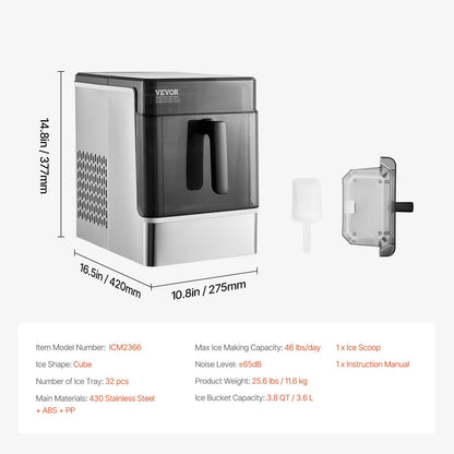 Portable Countertop Ice Maker 50Lbs 24H Self-Cleaning With 3 Sizes Ice Cube