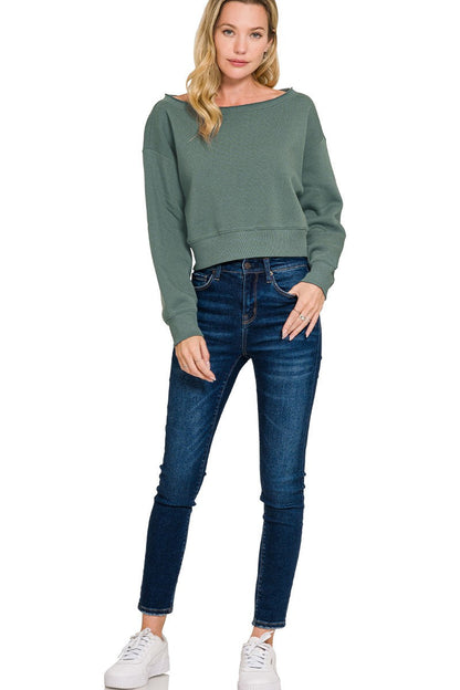 Zenana Fleece Boat-neck Sweatshirt