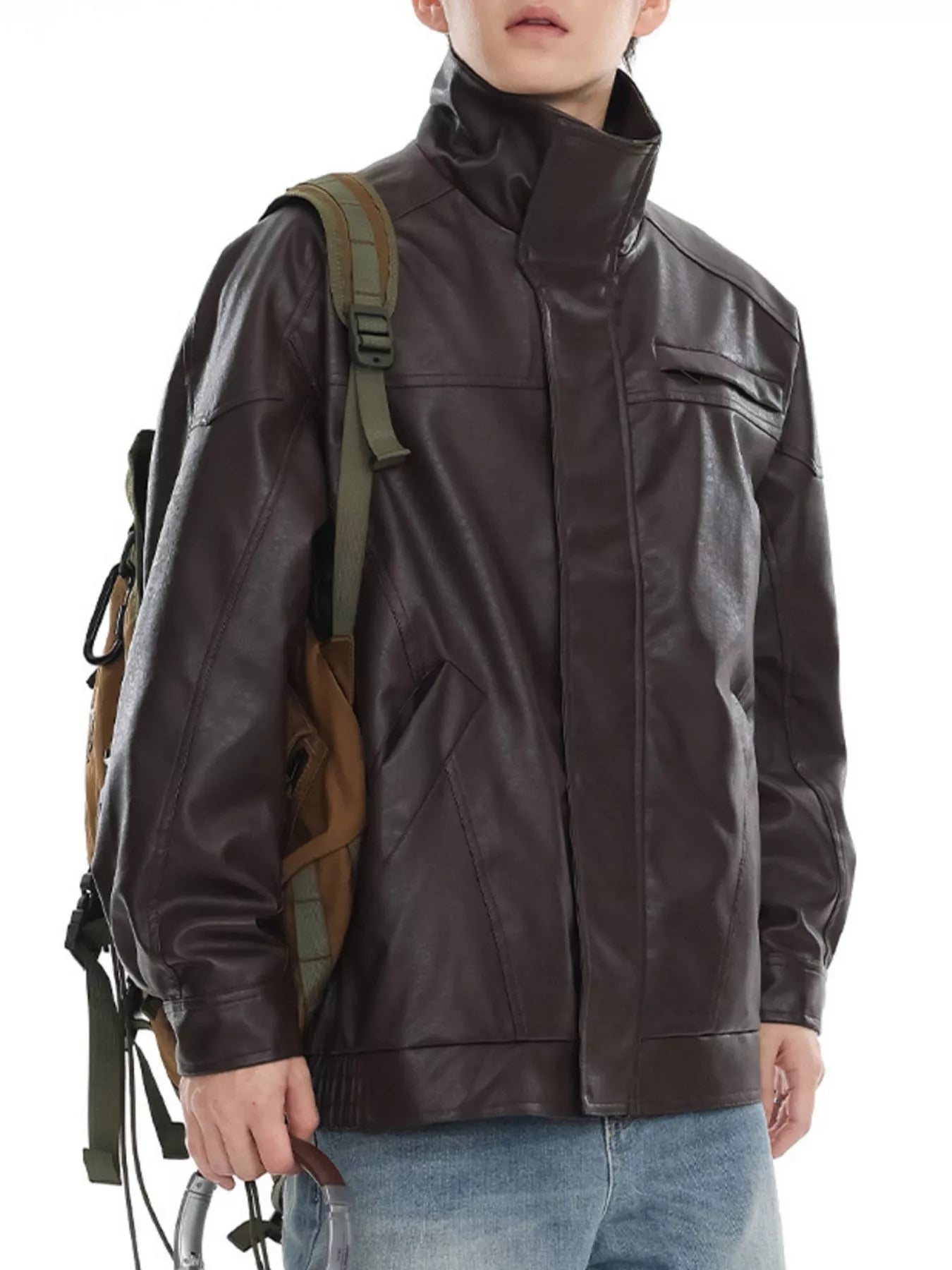 Men's Plus Size Stand Collar Leather Jacket