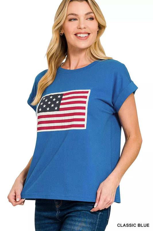 Zenana US Flag Round Neck Short Sleeve T-Shirt