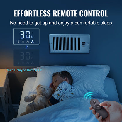 VEVOR Register Booster Fan, Quiet Vent Booster Fan Fits Register Holes, With Remote Control And Thermostat Control, Adjustable Speed For Heating Cooling Smart Vent, White