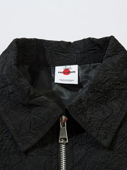 Textured Bomber Collared Neck Zip Up Jacket