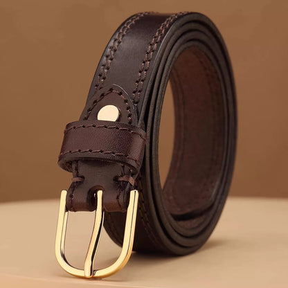 Classic Leather Belt with Golden Buckle