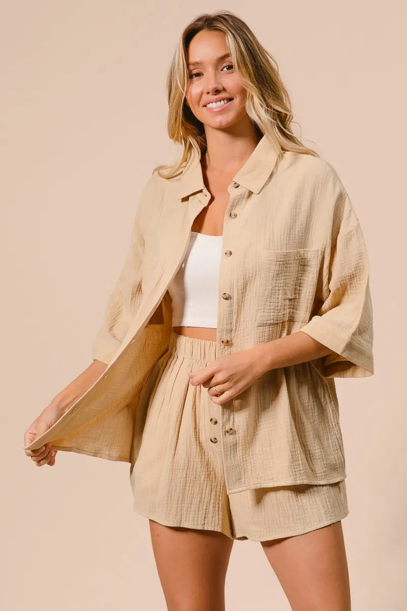 BiBi Crinkle Gauze Shirt and Short Set