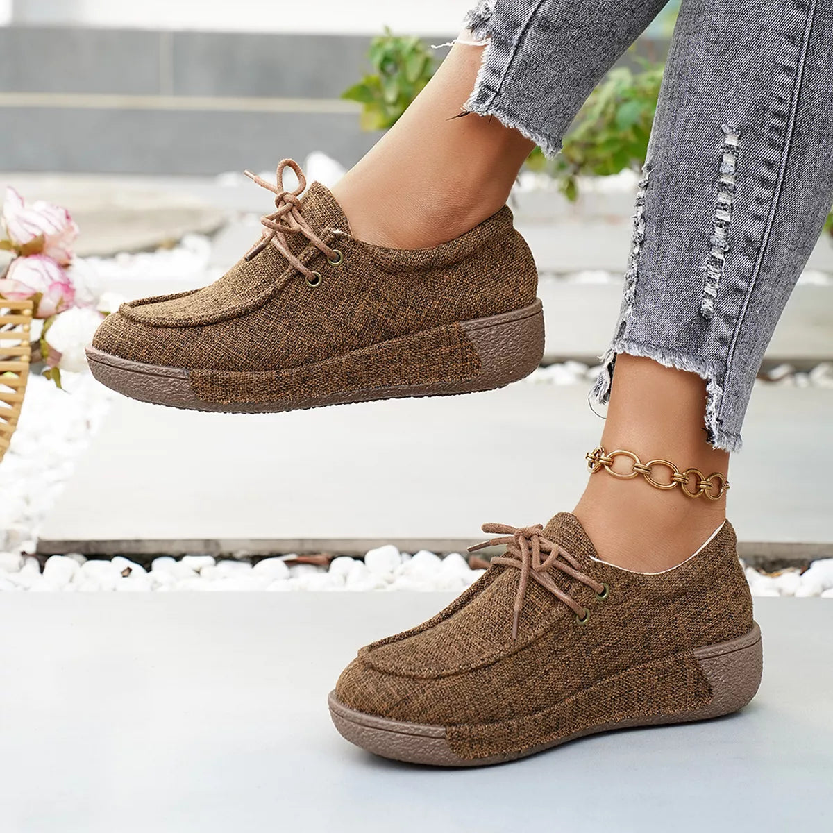 Round Toe  Lace-Up Sneakers