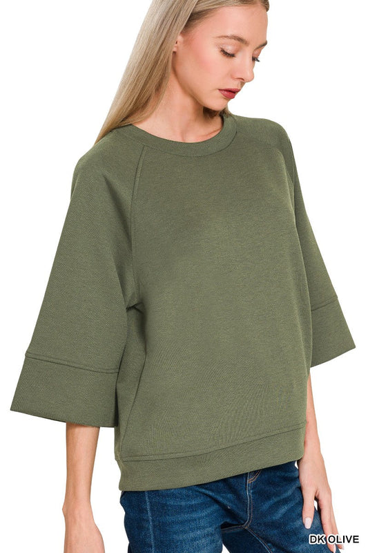 Zenana Scuba 3/4 Sleeve Pullover