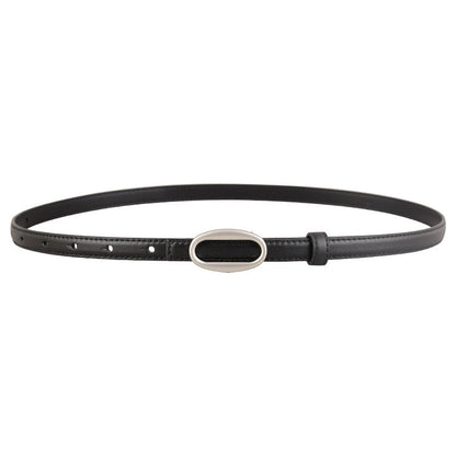 Oval Buckle Skinny Leather Belt
