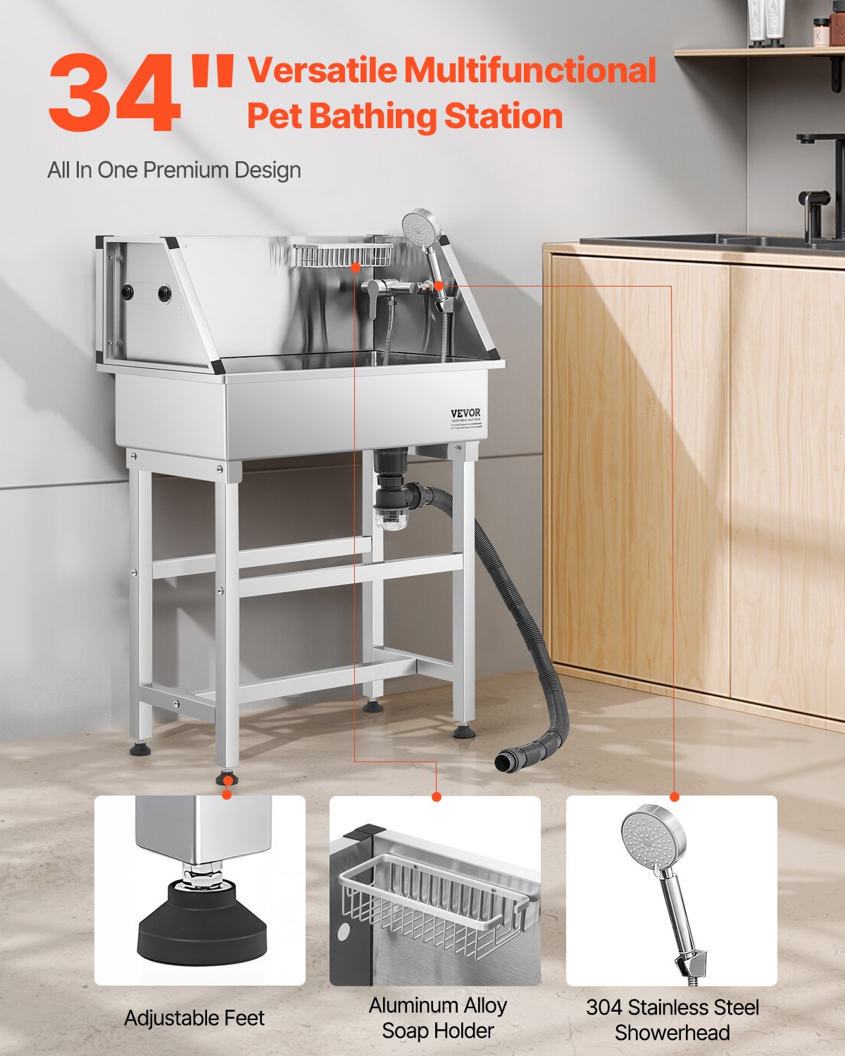 34 Inch Dog Grooming Bath Tub Stainless Steel W Faucet For Pets